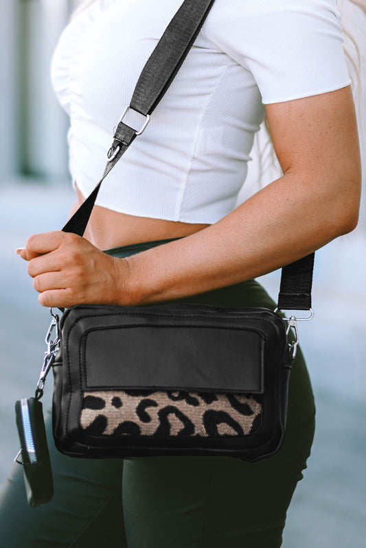 Black Leopard Pattern Crossbody Bag with Coin Purse
