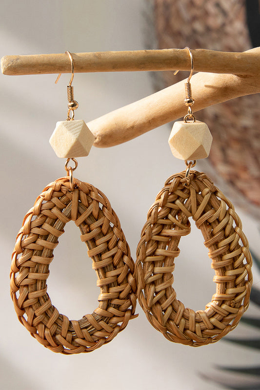Beige Rattan Weaving Waterdrop Shape Hook Earrings